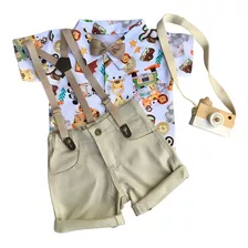 Roupa Safari Infantil Menino Safari Baby Festa Bermuda Bege