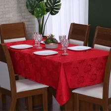Toalha De Mesa Jacquard Vermelho 8 Cadeiras Para Natal