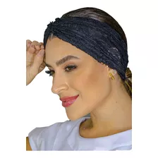 Faixa Turbante Feminino Renda Preto Conforto Casual