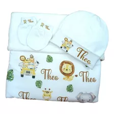 Kit Manta Touca E Luva Personalizada Menino Menina 