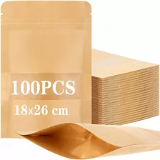 100 Bolsas Stand Up Pouch Kraft Con Ventana Para 500g