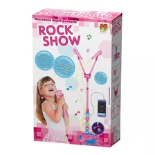 Microfone Duplo Pedestal Rock Show Rosa Dm Toys