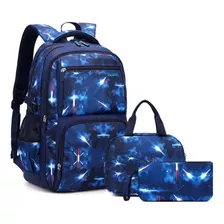 Mochila Escolar Lonchera Estuche Pack Escolar 40l Color Azul Galaxia
