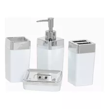 Kit Accesorio Para Baño Set De 4 Piezas Plástico Blanco 