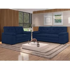 Conjunto De Sofá 2 E 3 Lugares Besthouse Gênova Azul Marinho