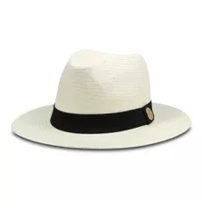 Chapéu Panamá Premium Palha Shantung Creme Aba Reta 7cm