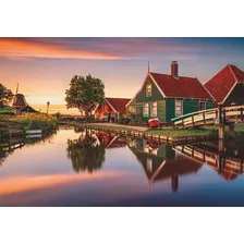 Quebra-cabeça De Moinho Na Paisagem Holandesa 1500 Pz Clementoni Itália Zaanse Schans Holanda Rio Zaan