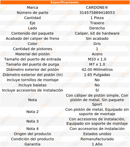 (1) Caliper O Mordaza Tras Der Infiniti G35 03/08 Cardone Foto 5