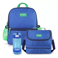 Mochila Bolsa Escolar Lancheira Necessaire Garrafa Squeeze Cor Azul