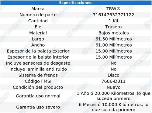 Balatas Bajos Metales Traseras Saab 900 97-98 Trw Foto 2