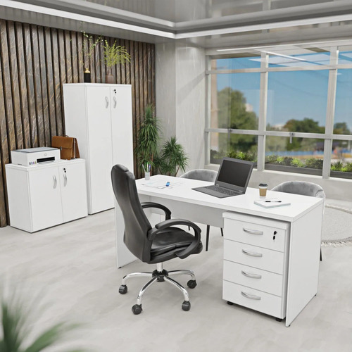 Conjunto 4 Peças Com Mesa Para Escritório, Gaveteiro E Wt Branco