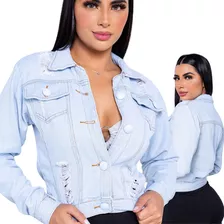 Jaqueta Jeans Moda Feminina Blusa Desfiada Casaco Destroyer