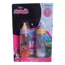 Kit 2 Mamadeira Magica Boneca Leite Suco Brinquedo Minnie