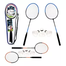 Kit Badminton Com 2 Raquetes + 3 Petecas + Bolsa Qualidade