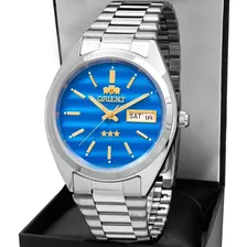Relógio Orient Automático Prata Fundo Azul Prova D'água Luxo