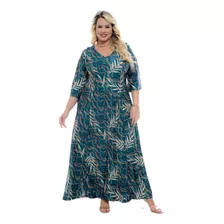 Vestido Longo Plus Size Manga 3/4 Moda Evangélica Seroy 