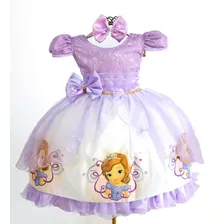 Vestido Temático Infantil Princesinha Sofia Luxo + Tiara