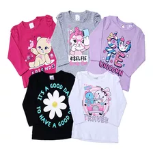 Kit 5 Blusas Manga Longa Frio Menina Infantil 1 Ao 8 Atacado