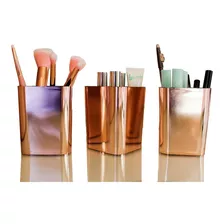 Kit 3 Porta Objetos Metalizado Rose Gold Organizador