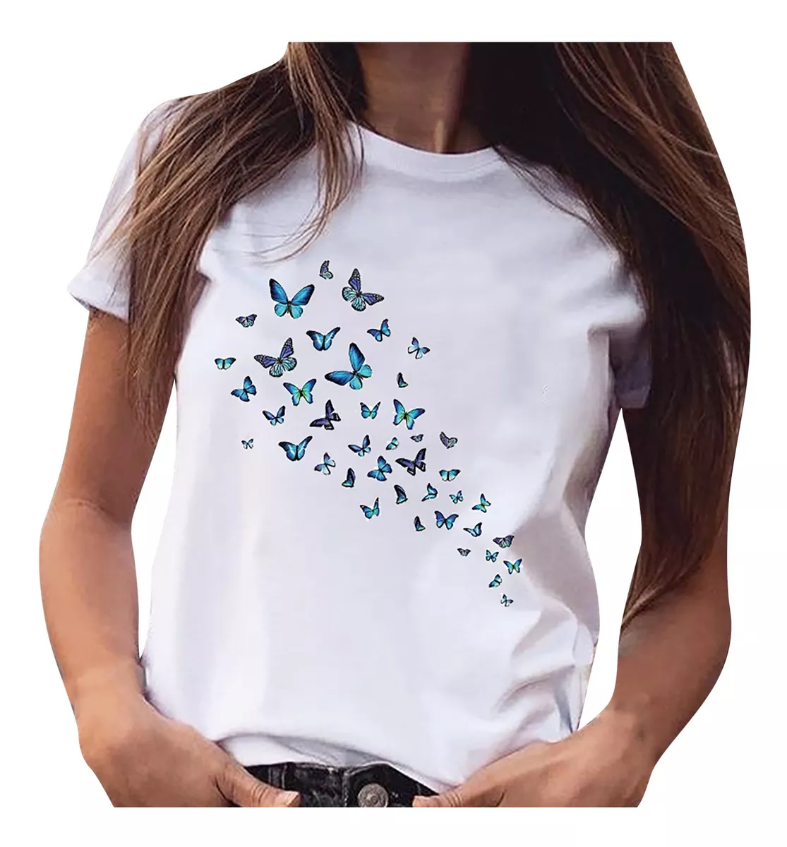 Blusas Femininas Y Plus Size Ab675 Light Butterfly Print Sho
