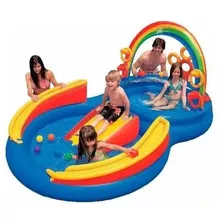 Piscina Playground Arco Íris 227 Litros Intex Tobogã #57453