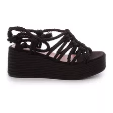 Sandália Flatform Corda Trançada De Amarrar Damannu Brooke