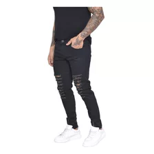 Calça Jeans Masculina Preta Rasgada Destroyed Skinny C Zíper