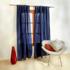 Cortinas De Ambiente Pesada Listas Colgar 2 Paños Alpaca Color Azul Marino