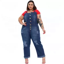 Macacão Longo Jardineira Jeans Feminina Retrô Plus Size