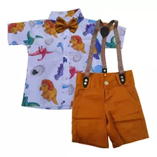 Conjunto Infantil Dinossauro Baby Gravata Suspensório