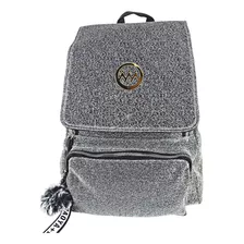 Mochila Bolsa Feminina Pequena Casual Escola Com Pompom Cor Cinza