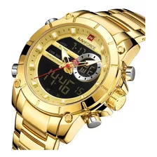 Relógio Dourado Naviforce 9163 Digital E Analógico