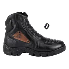 Bota Motoqueiro Resistente Couro Legitimo Masculina +brinde