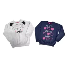 Kit 2 Blusas Moletom Flanelada Infantil Menina 2 3 4 6 8