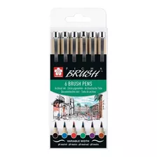 6 Marcadores Brush Sakura Pigma Micron Colores Surtidos Set