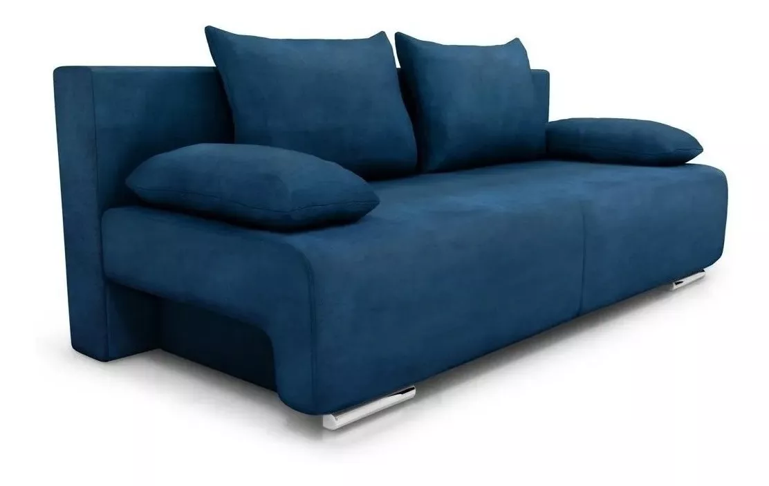Sofa Cama 2 Plazas 2 Cuerpos Baul Living Azul