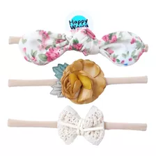 Set De 3 Cintillos Diademas Bebe Niña Algodón - Siete Hw