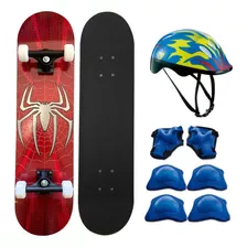 Skate Infantil Homem Aranha + Kit Proteção Capecete Completo