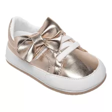 Tenis Infantil Feminino Dourado Com Laço E Velcro 41383bk