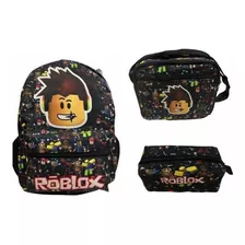 Kit Roblox Novo Mochila Costas Lancheira Térmica E Estojo