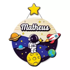 Placa Mdf Infantil 3d + Pendurador Espacial