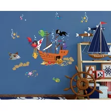 Vinil Decorativo Barco Pirata Animalitos Del Mar