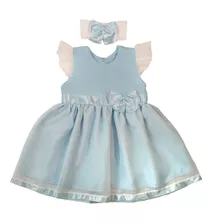 Vestido Para Bebê Menina Azul Claro 100% Algodão