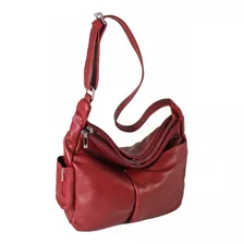 Cartera Hobo Dyms 3109 Diseño Liso De Cuero Roja Con Correa De Hombro Roja