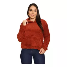 Casaco Teddy Fechado Bolso E Capuz Pelinhos Feminino Inverno