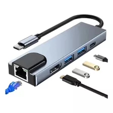 Hub Adaptador Usb Tecmaster Tipo C 5 En 1/ Rj45 Hdmi 