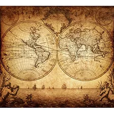 Póster De Mapa Mundial Antiguo De Barcos Náuticos Vin...