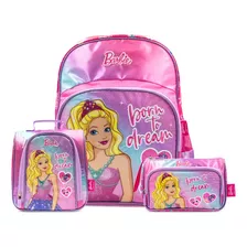 Combo De Mochila+lonchera+cartuchera Barbie 24.6bar2032 Rosa