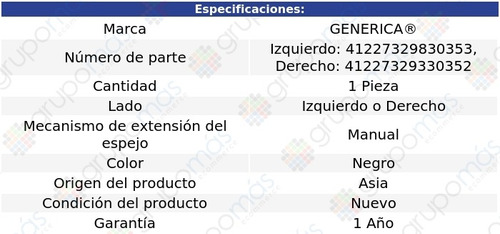 Espejo Lateral Der O Izq Manual Volkswagen Eurovan 05 Al 09 Foto 2