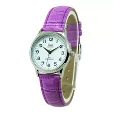 Relógio Feminino Prata Q&q Pulseira De Couro Rosa Pequeno+nf Cor Do Bisel Prateado Cor Do Fundo Branco